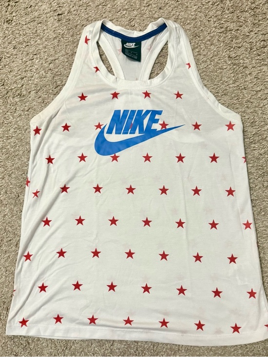 Nike Tops - Nike White Tank with Blue Swoosh and Red Star Pattern